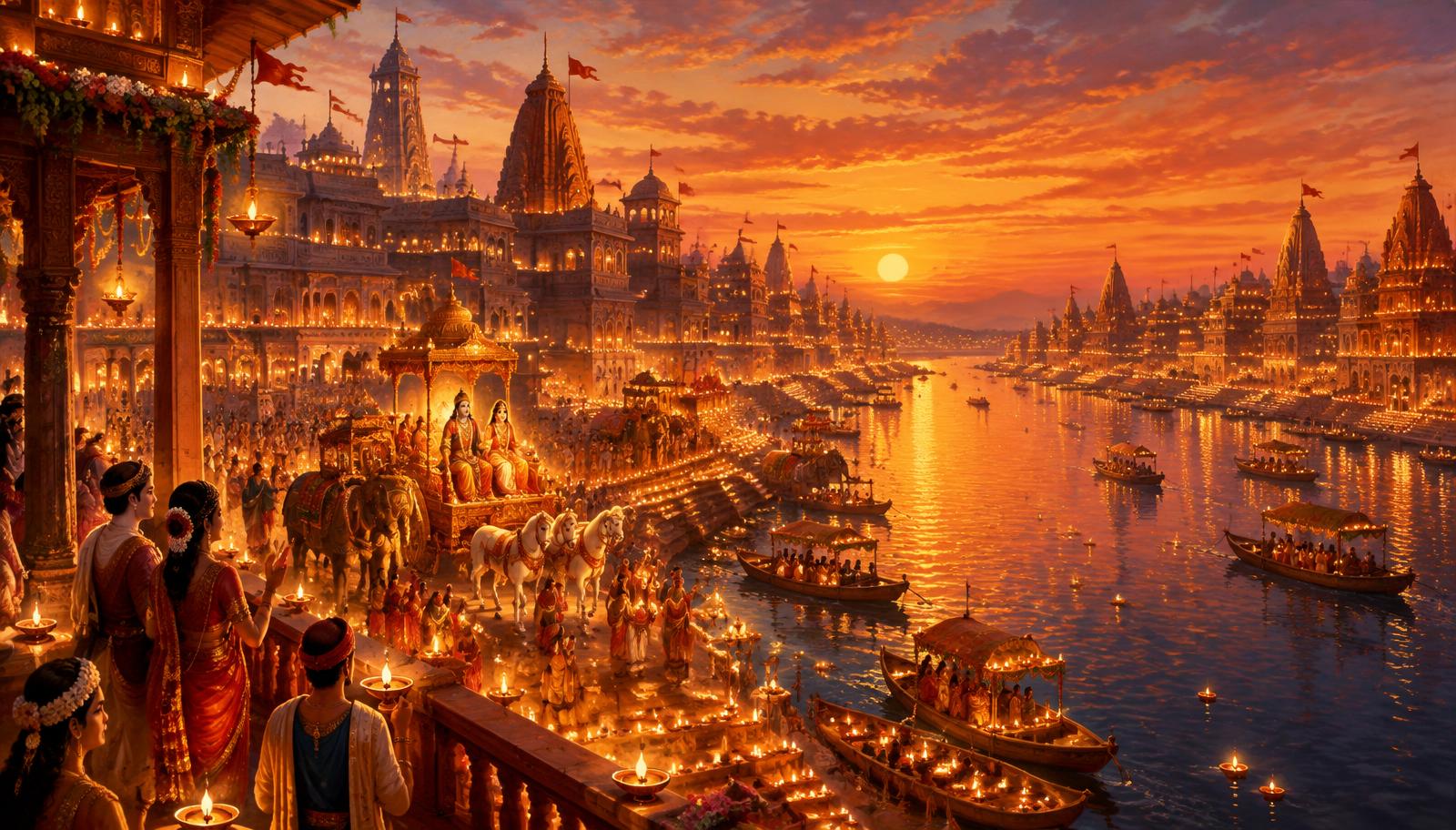 Ayodhya glowing with diyas as Ram and Sita return home